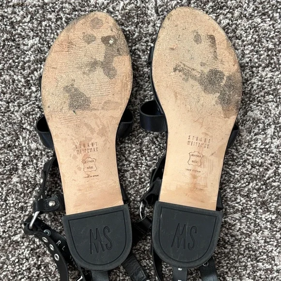 Stuart Weitzman Black Leather Studded Sandals Sz 8 - Picture 5 of 5